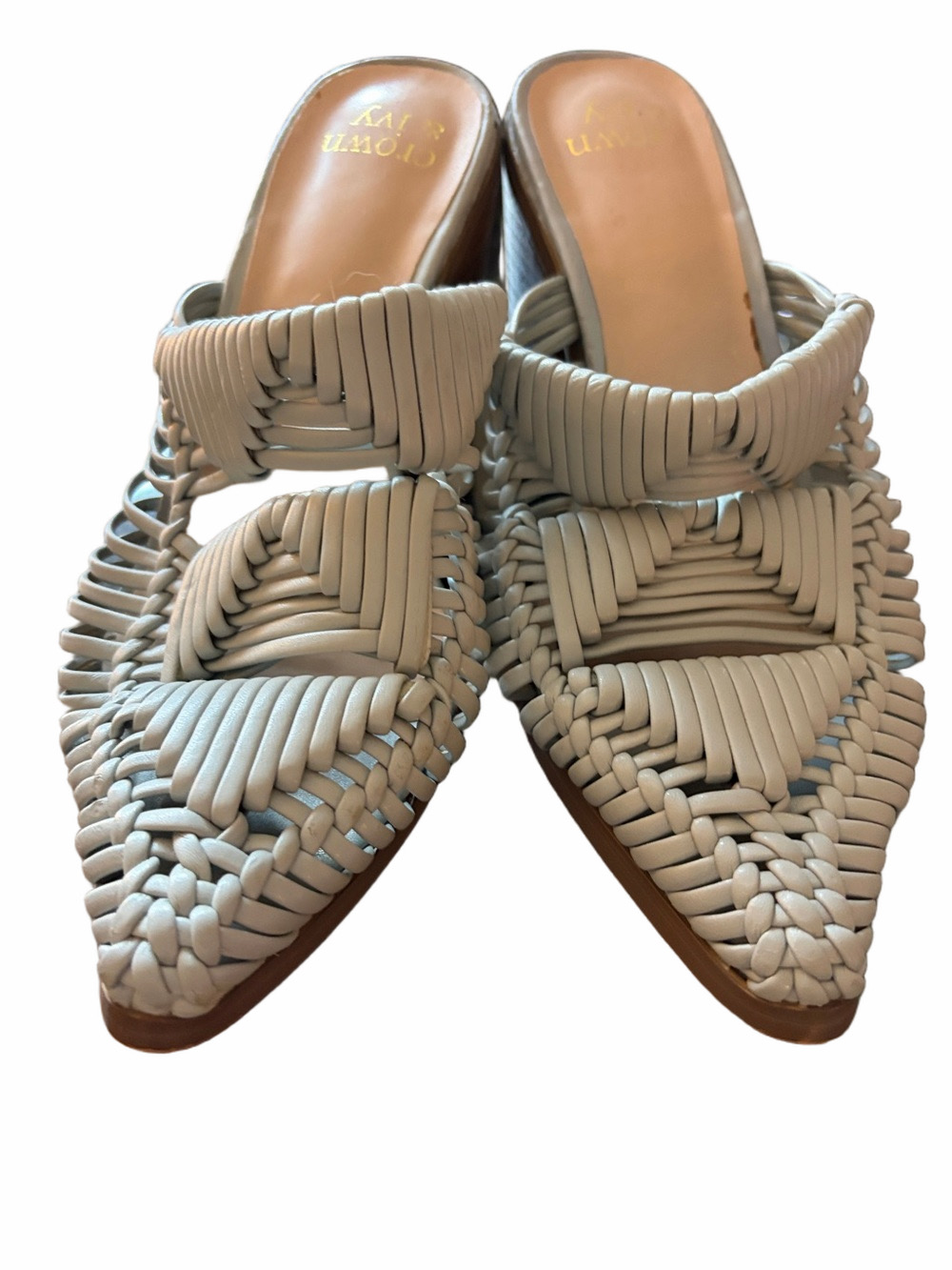 Crown and Ivy Piper Huarache mule size 8 3” block heel - grey.